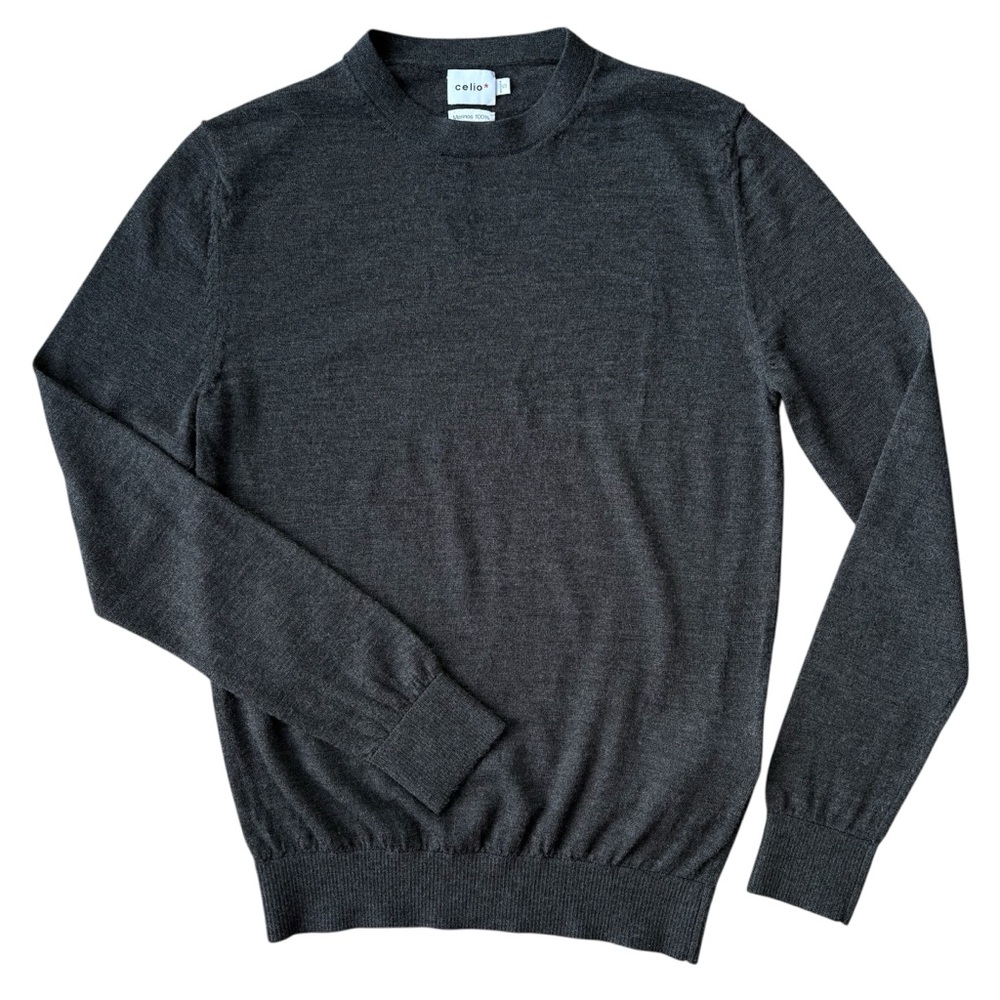celio* Men’s Merino Wool Crewneck Sweater Charcoal Size EU S Heather Anthracite